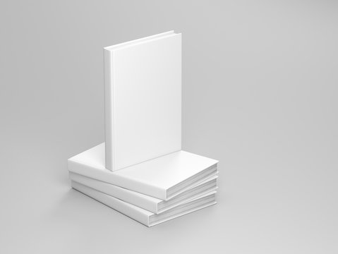 Textured hardcover books on gray background, 3d rendering