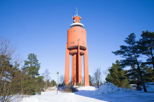 The old water tower in the February day. Hanko, Finland
