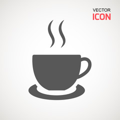 Coffee cup icon, Simple vector coffee icon. Vector illustration isolated on white. Silhouette simple. Logotype concept. Logo design template.