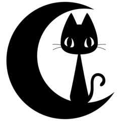 月と猫のシルエット