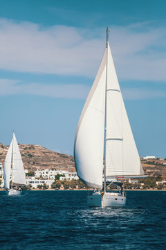 Sailing yachts during a regatta in the Aegean sea.