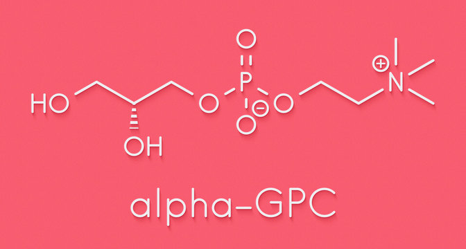 Alpha-GPC (L-Alpha glycerylphosphorylcholine, choline alfoscerate) molecule.  Skeletal formula.