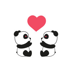Panda bear illustration. Two pandas with heart. Valentine s Day.