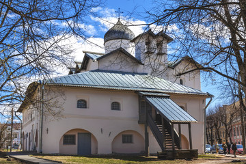 Veliky Novgorod, Russia - 05.07.2017. Ancient temple. An ancient temple in the early spring.