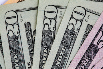 Closeup of fan shaped 20 USD bills