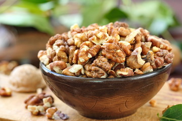 Peeled walnuts in a bowl