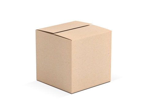 Brown square cardboard box mock up isolated on white, 3d rendering
