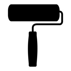 A black and white silhouette of a paint roller