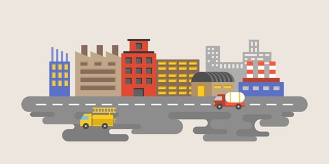 Industry town with factory, industrial estate area flat design