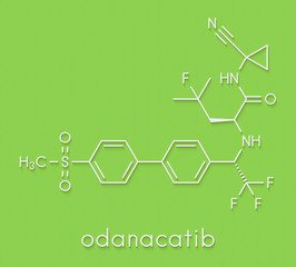 Odanacatib osteoporosis and bone metastasis drug molecule. Inhibitor of cathepsin K. Skeletal formula.
