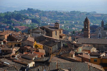 Fototapeta na wymiar The City Town and landscape of Montepulciano at sunrise in the morining in Tuscany, Italy