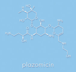 Plazomicin antibiotic drug molecule (aminoglycoside class). Skeletal formula.