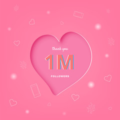 1M followers thank you post for social media. Vector illustration.