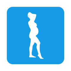 Icono plano mujer desnuda embarazada de pie en cuadrado azul