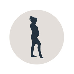 Icono plano silueta mujer desnuda embarazada de pie en circulo gris