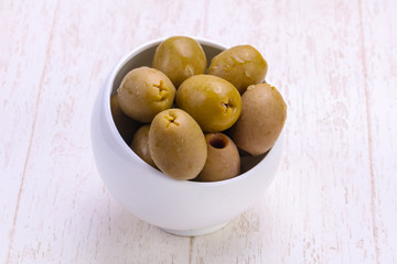 Pickled olives in the bowl