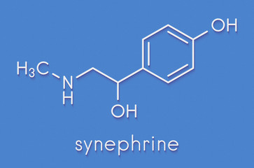 Synephrine herbal stimulant molecule. Present in several Citrus species. Skeletal formula.