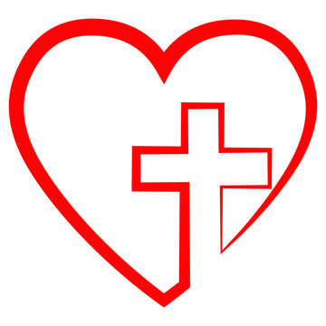 Christian cross in red heart, vector illustration