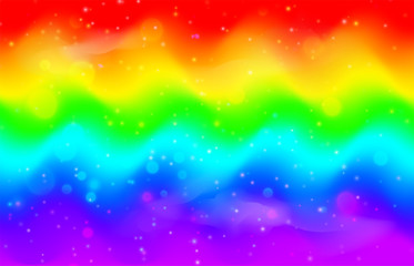 Rainbow wave background. Mermaid unicorn galaxy pattern with shiny dots particles