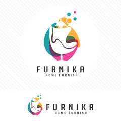 Colorful furniture logo. Symbol and icon of chairs, sofas, tables, and home furnishings.