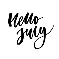 Hello July Phrase Lettering Calligraphy Vector