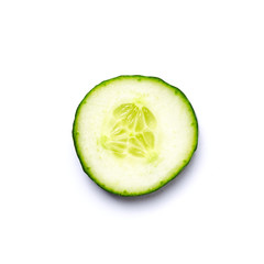 A slice of Cucumber on White Background. Close up. Top view.