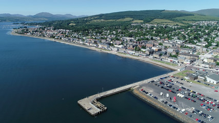 Aerial image over the pier at Helensburgh on the banks of the River Clyde.