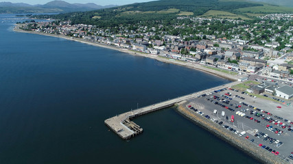 Aerial image over the pier at Helensburgh on the banks of the River Clyde.