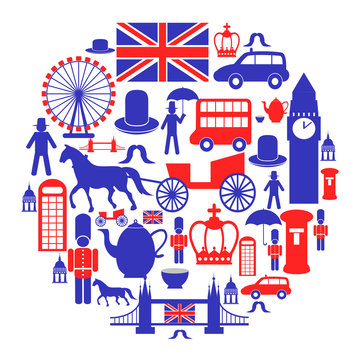 british icons set in circle