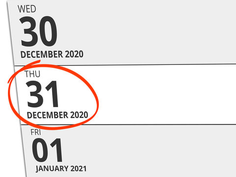 Date Thursday 31. December 2020 Circled In Red On A Calendar