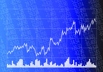 Stock chart with stock quotes on the background.