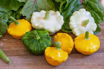 Yellow, green and white squash