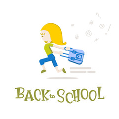 Vector isolated composition - little girl with satchel, runs to school. 1st September illustration. Colourful print for flyers, diary cover, posters