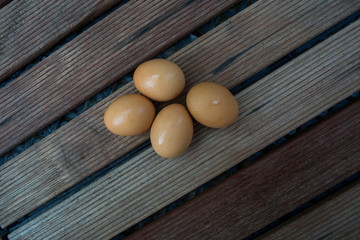 Egg on the wood plate