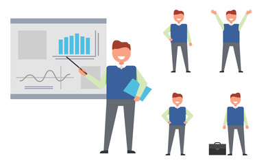 Set of Isolated Icons with Successful Businessman