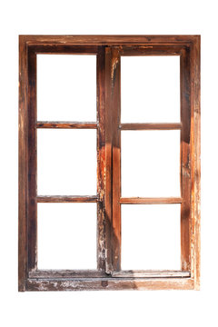 A frame of an old wooden window isolated on white background