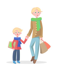 Family Shopping Cartoon Flat Vector Concept