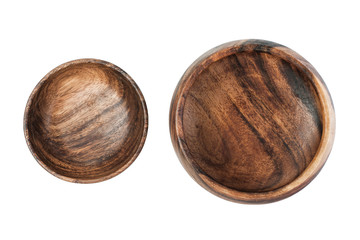 Two vintage empty brown wooden plate isolated on white background Top View
