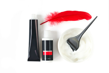 Hair coloring set on white background