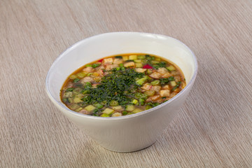 Russian cold soup Okroshka