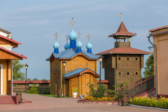 Reconstructed wooden Castle is one of the main landmarks in Mozyr, Southern Belarus
