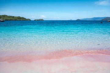 Pink Beach and Blue sky in Komodo National Park, Indonesia