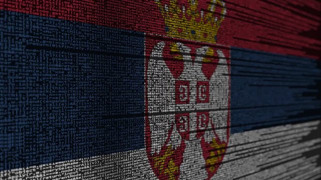 Program code and flag of Serbia. Serbian digital technology or programming related loopable animation