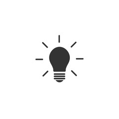 Black bulb with rays flat icon. Isolated on white. Electric Light icon. New business idea. New technology.