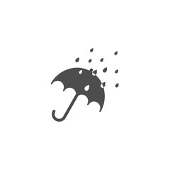 Black open Umbrella with rain drops. Flat icon isolated on white. Flat design. Vector illustration. © Ne Mariya