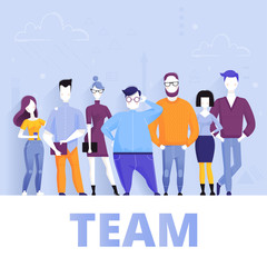 Concept of successful business team standing together. Vector cartoon illustration.