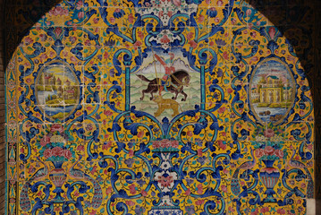 Detail of the tiled wall of Golestan Palace in Tehran, Iran