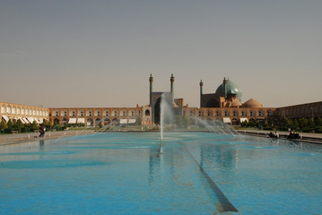 Shah Mosque in Isfahan seen from the fountain at Naqsh-e Jahan Square