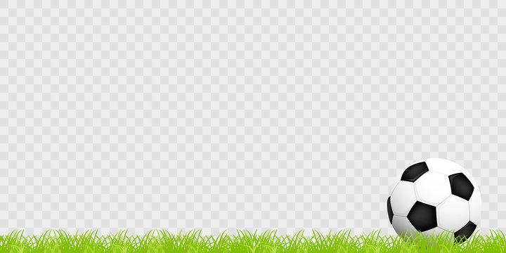 Realistic soccer ball on the grass on a transparent background