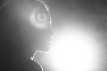 Silhouette of Attractive Body Shape with Fluttering Curl Hair in Smoke
